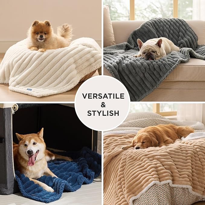 Bedsure ComfyFleece™ Waterproof Blanket for Bed - Soft Plush Dog Blankets for Large Dogs Corduroy Fleece Washable, Cozy Calming Reversible Furniture Protection for Pet Cat,86"x108", King, Cream