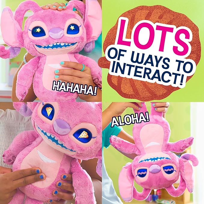Disney Stitch Angel Many Moods 14-inch Interactive Plush, 50+ Sounds & Effects, Expressive LCD Eyes Show Her Moods, Toy for Fans, Girls, Boys, Kids 3 and Up by Just Play