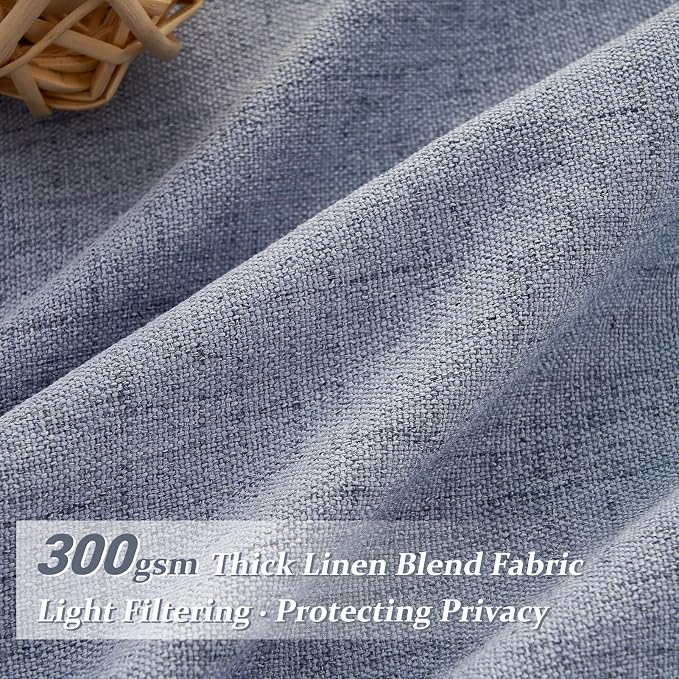 Linen Pinch Pleated Dusty Blue Sheer Curtains 96 Inches Long Living Room
