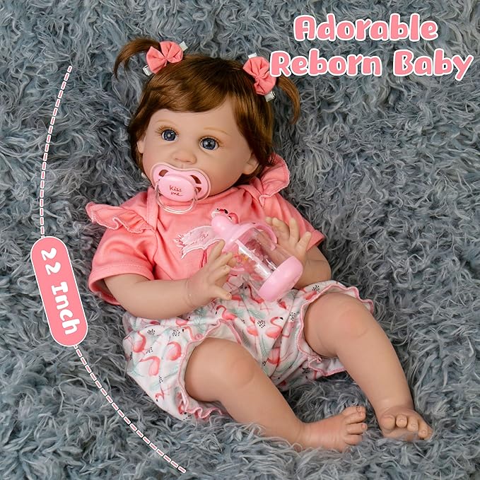 Milidool Realistic Reborn Baby Dolls Girl - Realistic Baby Dolls Girl Real Looking 22 inch Doll with Soft & Poseable Body, Lifelike Newborn Baby Doll That Look Real, Kids Gift for 3+ Years Old
