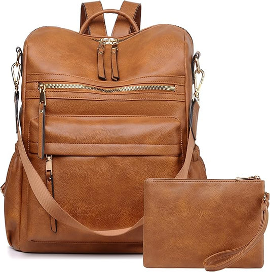 Dora & Liz Womens Backpack Purse Leather Fashion Travel Backpack Purse for Women Designer Ladies Shoulder Bags with Wristlet