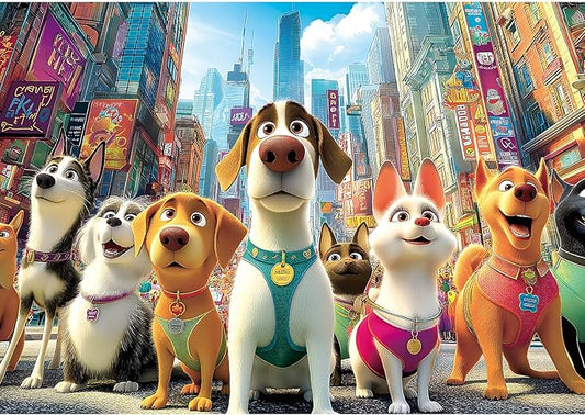Blueforest 1000 Piece Jigsaw Puzzle for Adults, Cute Cartoon Dogs in City Street, Fun Unique Adult Puzzles for Relaxation & Family Activity 27.5x19.7 Inch
