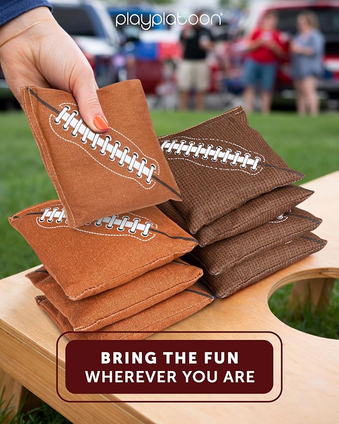 Play Platoon Cornhole Bags Weather Resistant- Set of 8 Regulation Bean Bags for Tossing- Official Professional Size & Weight Corn Hole Bags Two Color All Weather Cornhole Beans Bag Set with Tote Bag