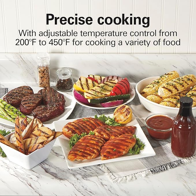 Hamilton Beach Electric Indoor Searing Grill With Lid & Viewing Window | Adjustable Temperature Control To 450°F | 118 sq. in. PFAS-Free Removable Non-Stick Cooking Surface | Stainless Steel