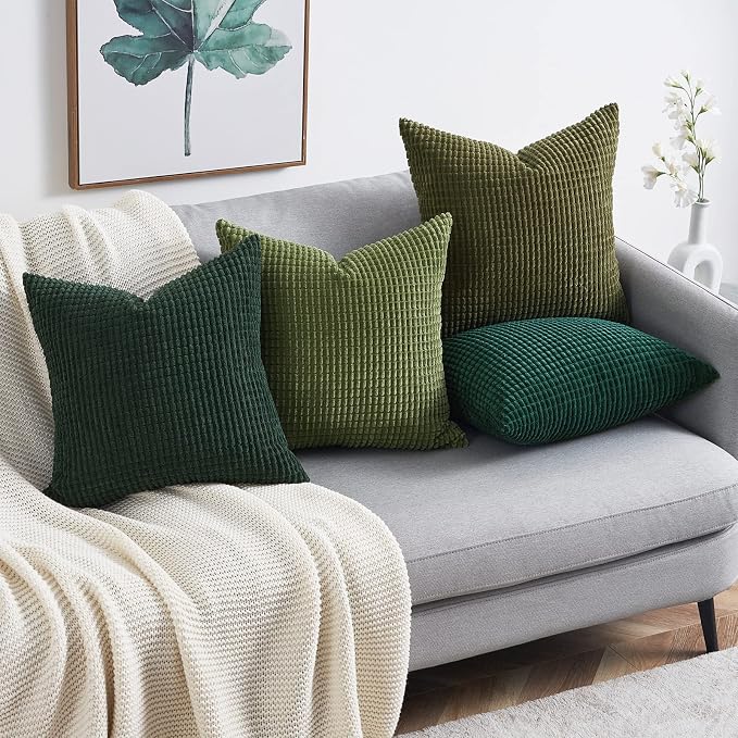 Topfinel Throw Pillows Covers for Couch Living Room Decor-Green Christmas Holiday 4 Pack Toss Cushion Case-Vintage Fluffy Large Bedroom Shams 18x18 Inch Set of 4,(45cm)