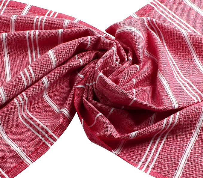 Cacala 100% Turkish Cotton Kitchen Tea Towels, Highly Absorbent Luxury Soft Quick Drying Dish Towel with Hanging Loop for Gym, Yoga, Bath, Sports, Cleaning and Kitchen (23 x 36), Red