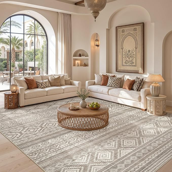 cotiled 10x14 Area Rugs Living Room Rug: Washable Boho Rugs with Non Slip Backing Large Soft Indoor Stain Resistant Carpet for Bedroom Farmhouse Dining Room Lightweight Home Decor Coffee Brown