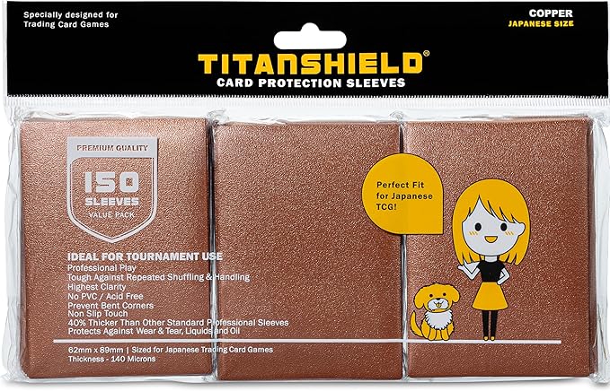 TitanShield (150 Sleeve) Colored Small Japanese Sized Trading Card Sleeves Deck Protector for Yu-Gi-Oh, Cardfight!! Vanguard & More (Copper)