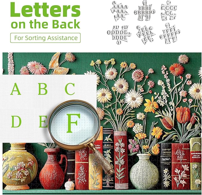 Wildflowers Embroidery Puzzles for Adults 1000 Pieces, Wildflower Pages Jigsaw Puzzle, Vintage Book Puzzles for Book Lover, Plant Floral Flowers Puzzle as Home Decor