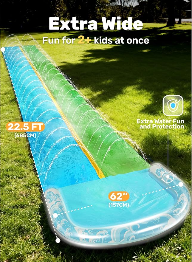 JOYIN 22.5FT Water Slide and 2 Inflatable Boards, Extra Long Heavy Duty Double Lawn Waterslide with Sprinkler for Kids Adults Backyard Summer Water Toy Outdoor Fun, Blue, Green