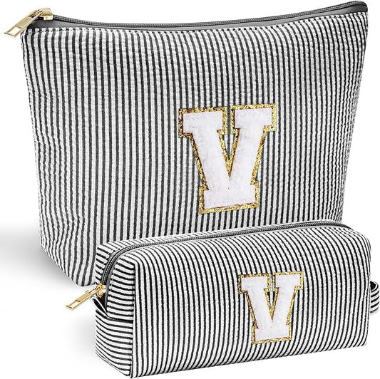 YOOLIFE Makeup Bag for Women - Personalized Makeup Pouch for Girlfriend Bridesmaid Wife | Travel Toiletry Bag for Her Mom | Skin Care Bag Birthday Gift for Sister Friend Sweet 16 Gifts Black V