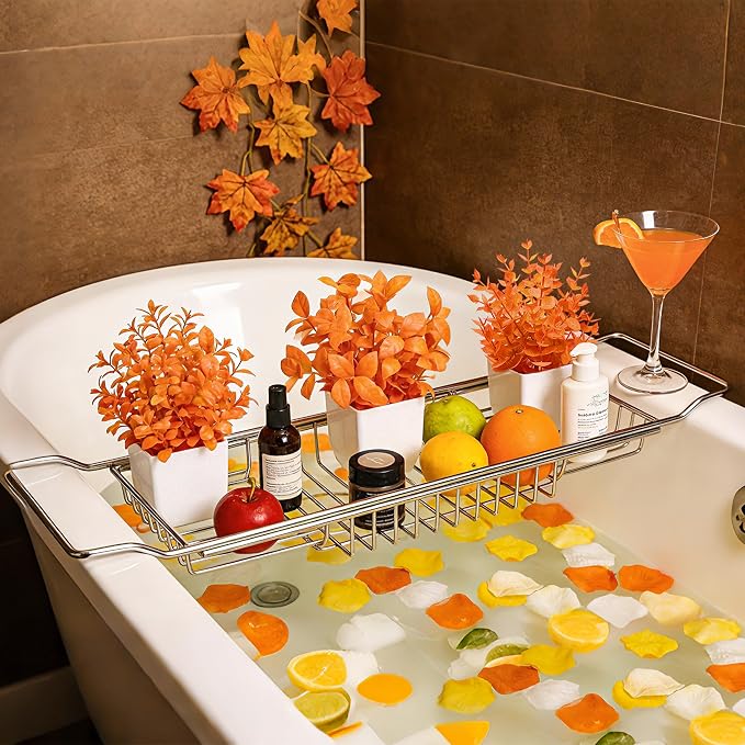 Der Rose 4 Pack Fall Fake Plants in White Pots, Autumn Bathroom Home Decor | Warm orange faux plants, Autumn fall seasonal accents, for shelf windowsill desk bathroom office and Halloween decor