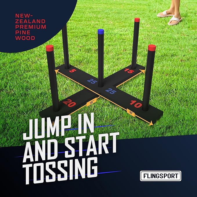 FLINGSPORT Ring Toss Game, Incl. 6 Rings, Case, Gifts for Kids, Outdoor Yard Games for Kids Adults & Family, Backyard Party Activities, Gifts for Teens, Boys & Girls Ages 8-12+ Years Old
