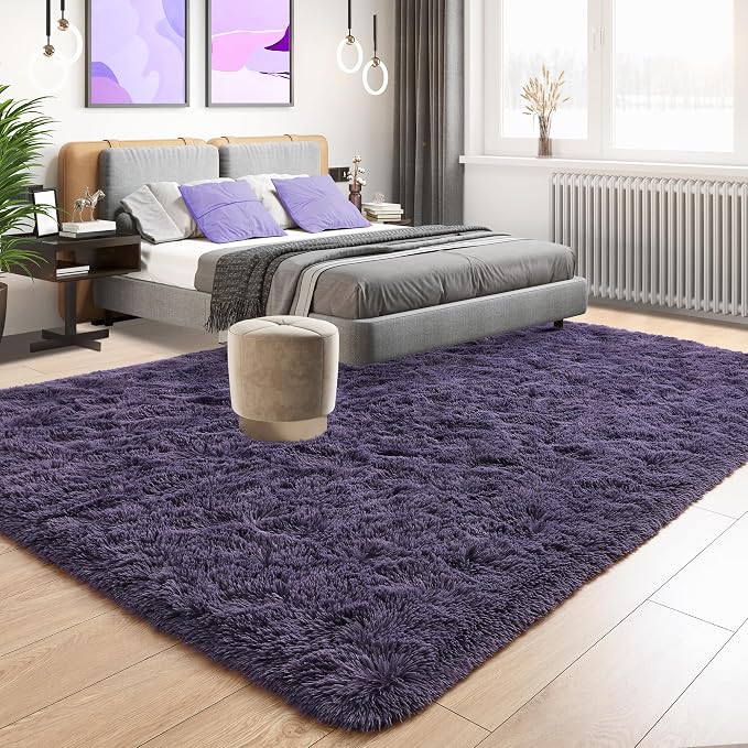 Tepook 6x9 Area Rugs for Living Room, Soft Fluffy Shag Gray Purple Rug for Bedroom Nursery, Modern Shaggy Plush Upgraded Non-Slip Carpet for Girls Boys Kids Room Dorm Home Decor