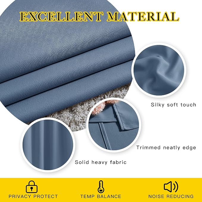 NICETOWN Room Darkening Curtains for Windows - Home Fashion Energy Saving Grommet Top Thermal Insulated Drapes for Bedroom/Patio Door (Stone Blue, 1 Pair, 66 by 90 Inch)