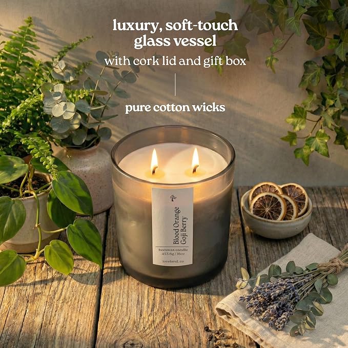 Aspen & Oak Luxury Beeswax Candle 16oz - Long Burning Pure Beeswax Candles, Non Toxic, Natural, Clean, Essential Oil Scented Organic Candles, Home Decor & Gifts - Blood Orange Goji Berry