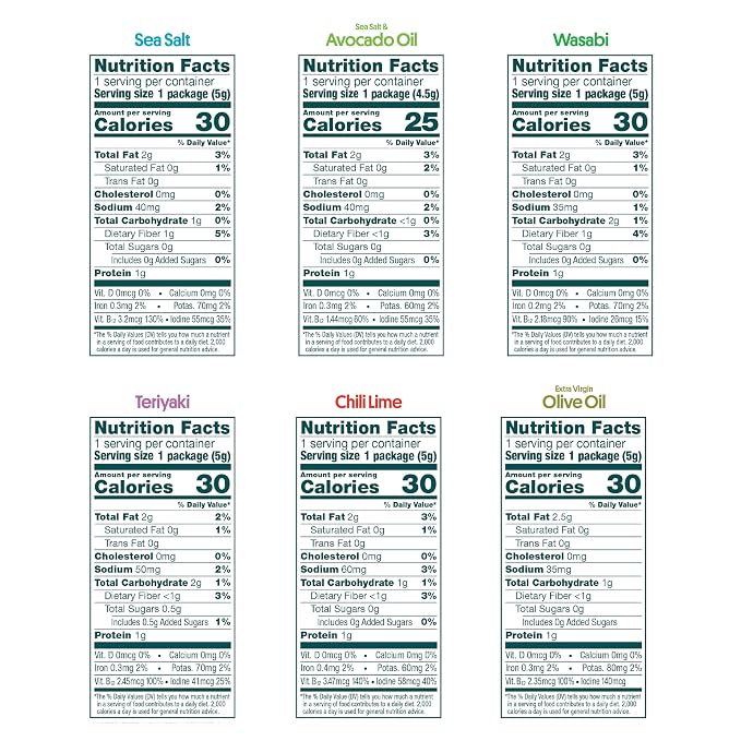 Gimme Seaweed Organic Premium Roasted Seaweed Snacks, New 6 Flavor Variety Pack, 12 Count (2 Each) Keto, Vegan, Gluten-Free, Source of Omega3s and Iodine, Healthy On-The-Go Snack for Kids and Adults
