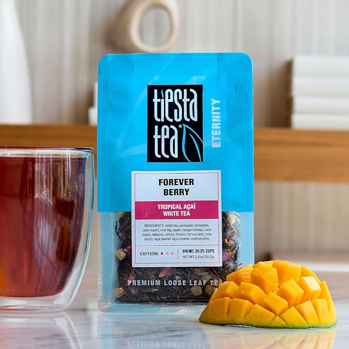 Tiesta Tea - Forever Berry Tea, Loose Leaf, Tropical Açaí White Tea, Premium Low Caffeine Tea Blend, Make Hot or Iced & Up to 25 Cups, 2 oz Resealable Pouch