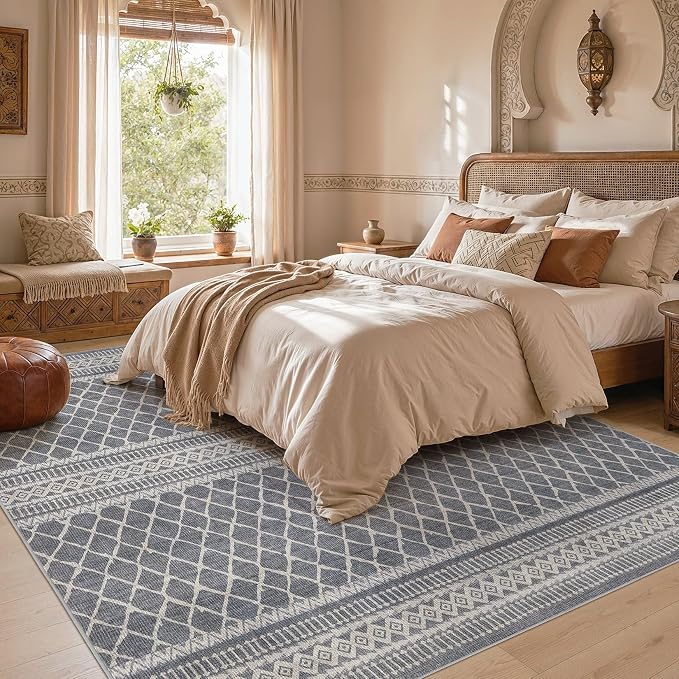 cotiled 10x12 Area Rugs Living Room Rug: Washable Boho Rugs with Non Slip Backing Large Soft Indoor Stain Resistant Carpet for Bedroom Farmhouse Dining Room Lightweight Home Decor Charcoal Grey