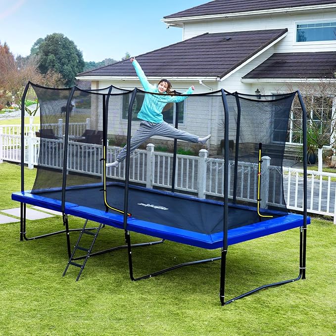 Zupapa 1800LBS Weight Capacity Rectangle Trampoline 10x17FT 9X15FT 8X14FT Outdoor Square Gymnastics Trampolines with Basketball Hoops for Kids Adults Long Large Big Rectangular Tumbling Trampolin