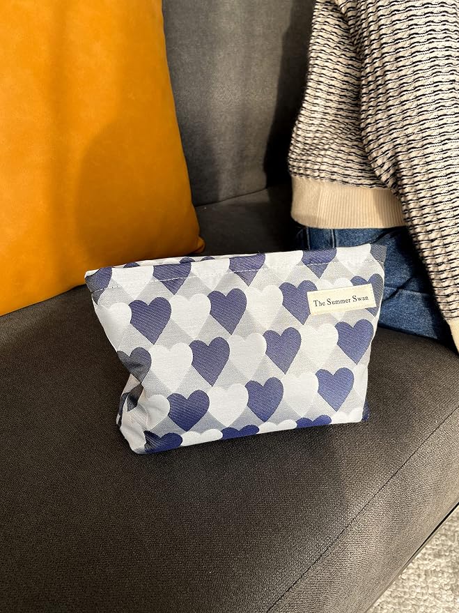 Summer Swan | Large Floral Mid-day Clutch | Period Kit & Hygiene Bag | Skincare Bag (Valentine Hearts Blue)