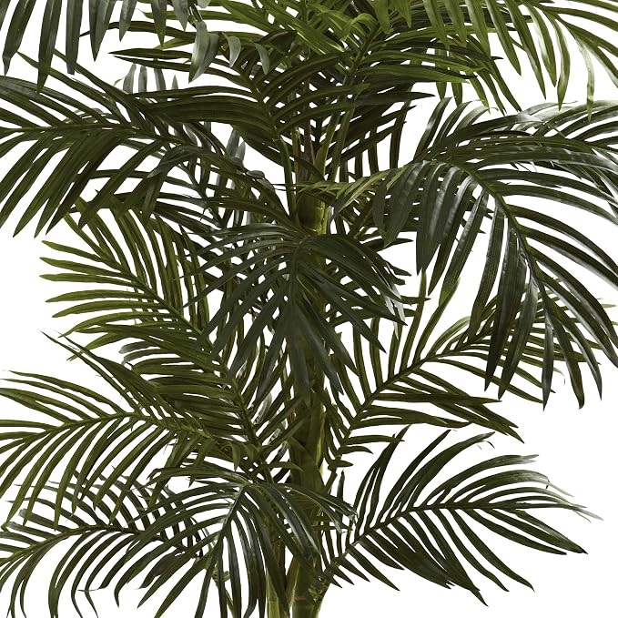 Nearly Natural 5 ft Artificial Golden Cane Palm Tree with Nursery Pot | Double-Stalk Faux Tropical Plant, Indoor Living Room Decor, Easy-Setup, Low-Maintenance