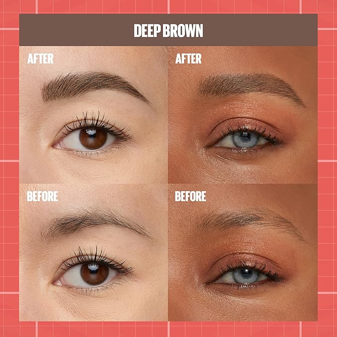Maybelline Build-A-Brow 2-in-1 Brow Pen and Sealing Eyebrow Gel, Eyebrow Makeup for Real-Looking, Fuller Brows, Deep Brown, 1 Count