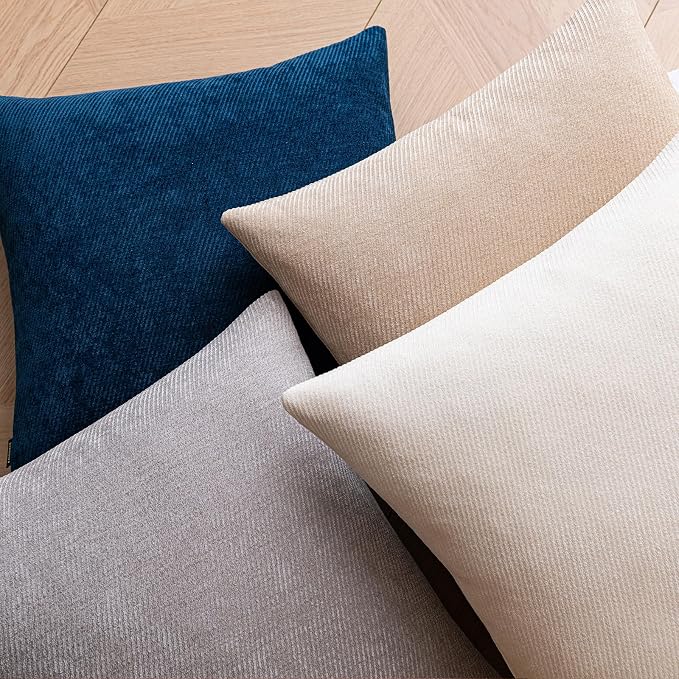 a moment Pack of 2 Decorative Chenille Throw Pillow Covers with Twill Cushion Covers for Sofa Living Room Couch Bed 20x20 Inch Blue