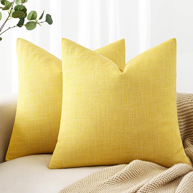 MIULEE Pack of 2 Decorative Linen Burlap Textured Pillow Covers Farmhouse Boho Accent Pillowcases Spring Home Decor for Couch Sofa Bedroom Living Room 16x16 Inch Yellow