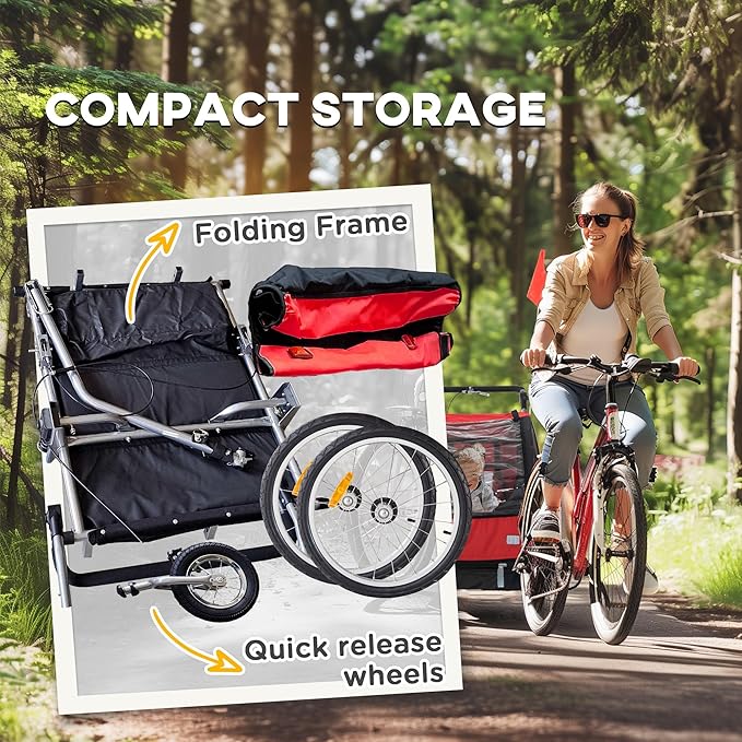 Aosom Elite 360 Swivel Bike Trailer for Kids Double Child Two-Wheel Bicycle Cargo Trailer with 2 Security Harnesses