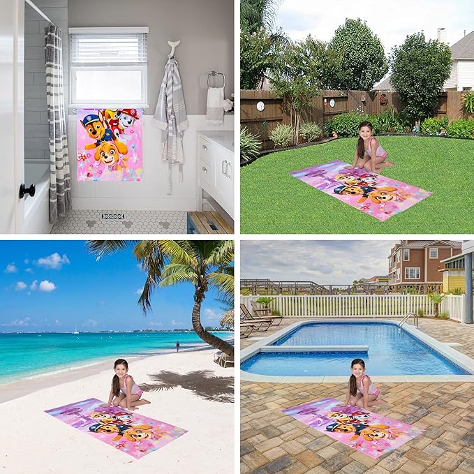Franco Kids Super Soft Cotton Bath/Pool/Beach Towel, 58 in x 28 in, Paw Patrol Girls