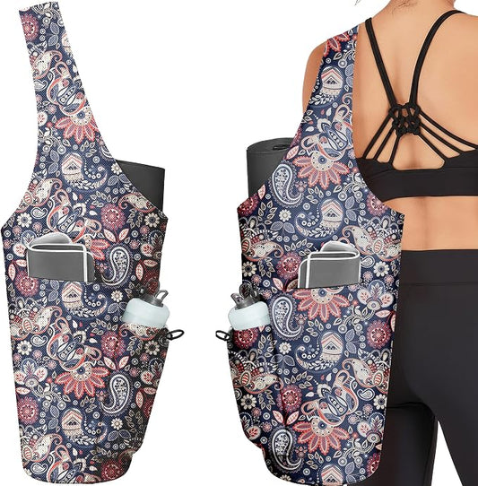 Yoga Bag for Women, Large Yoga Mat Bag Tote Carrier with Wet Dry Pocket, Water Bottle Holder & Adjustable Strap, Fits 1/2" Thick Yoga Mat for Gym, Pilates, Travel, Work