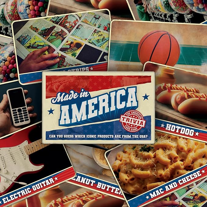 Bubblegum Stuff Made in America - True Or False Trivia Game - Test Your USA Know How - Guess The Origins of Products - Get The Most Cards - 56 Flashcards - 4.9 x 3.2 in