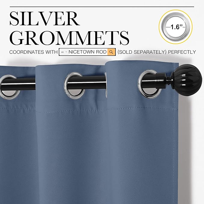 NICETOWN Blackout Curtains for Bedroom, Home Decoration Thermal Insulated Noise Reducing Curtains & Drapes for Boys Room, Privacy Panels (Stone Blue, 34" Wide by 72" Long)