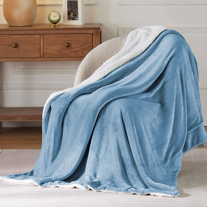 Bedsure GentleSoft Sherpa Fleece Twin Size Blanket for Couch, Non-Heated, Thick and Warm Throw for Women and Men, Soft Fuzzy Plush Twin Blanket for Winter, Washed Blue, 60x80 Inches