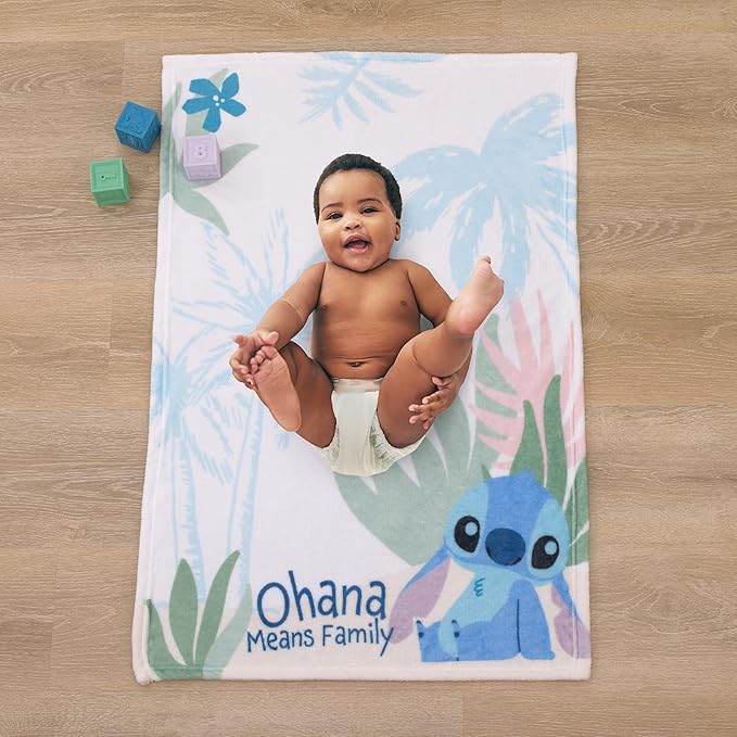 Disney Stitch Ohana Means Family Photo Op Baby Blanket 30 x 40 inches Soft Cozy Travel Friendly Machine Washable