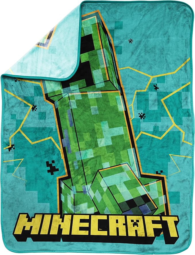 Jay Franco Kids Plush Throw Blanket – Soft & Cozy Fleece Throw for Bedroom & Couch Décor, Official Licensed Product, Teal - Minecraft, 40x50 - Travel Blanket
