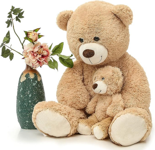 MorisMos Mom and Baby Giant Teddy Bear, 39inch Soft Stuffed Animal Large Teddy Bears Plush for Baby Shower, Tan