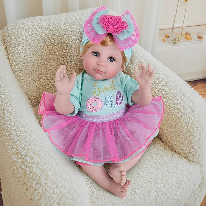 Milidool Reborn Baby Dolls, 22 inch Weighted Realistic Newborn Baby Girl Lifelike Newborn Girl Doll with Feeding Toy Accessories Set, Great Gift Set for Grandma Kids 3+
