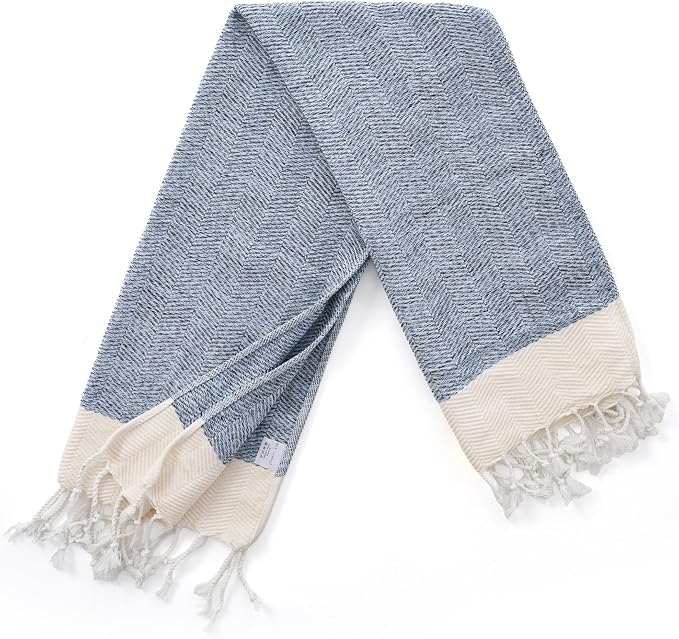 BAY LAUREL Turkish Hand Towel – Pack of 2 | Soft & Absorbent Decorative Towels for Bathroom, Hand, Face, Hair, Gym, Yoga, SPA, Kitchen & Tea | Boho Decor(Light Blue, Herringbone 15x26 Inches(Set of 2)