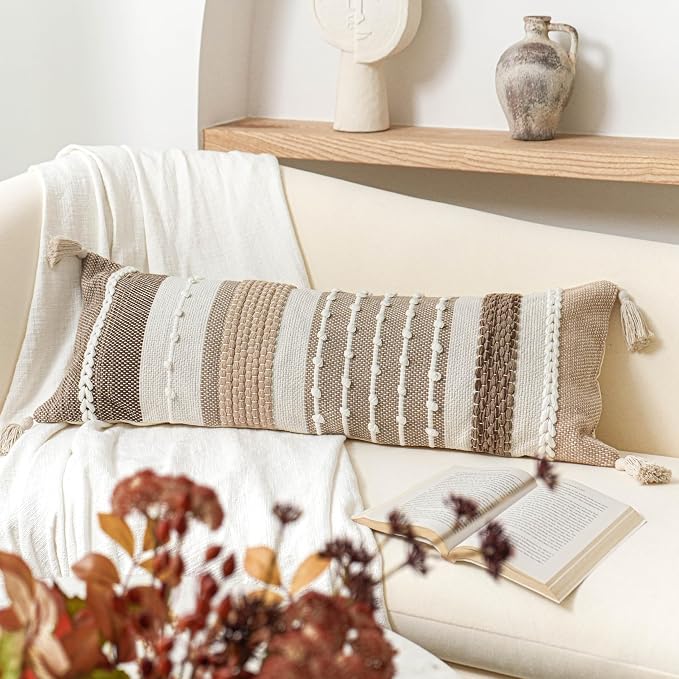 Brown Decorative Lumbar Pillow Cover 14x36 Boho Long Body Pillow for Bed Farmhouse Lumbar Throw Pillow for Couch Modern Accent Textured Throw Pillowcase
