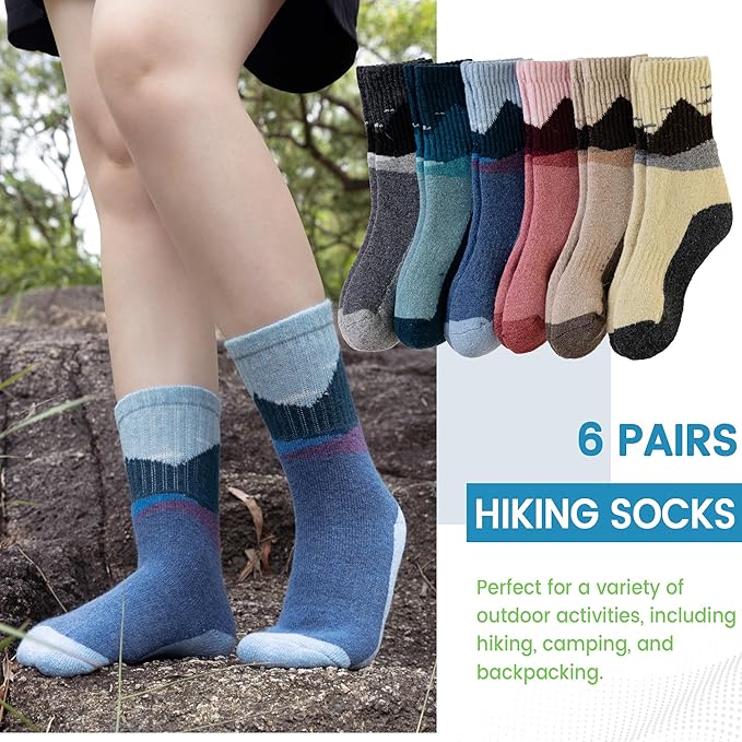 WEVIAS Kids Merino Wool Hiking Socks Boys Thermal Winter Cozy Boot Warm Cushion Socks 6 Pairs