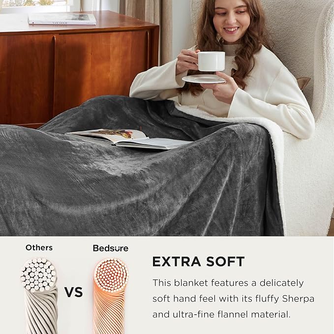 Bedsure GentleSoft Sherpa Fleece Cal King Blankets for Bed, Non-Heated, Thick and Warm Oversized Throw for Women and Men, Soft Fuzzy Plush Large Blanket for Winter, Charcoal, 112x98 Inches