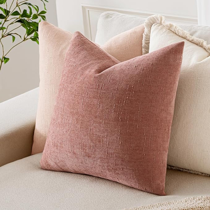 MIULEE Textured Chenille Throw Pillow Covers 20x20 Inch Dusty Pink | Pack of 2 Decorative Soft Throw Pillows, Solid Textured Cushion Covers, Modern Home Decor for Couch Sofa Bedroom Living Room