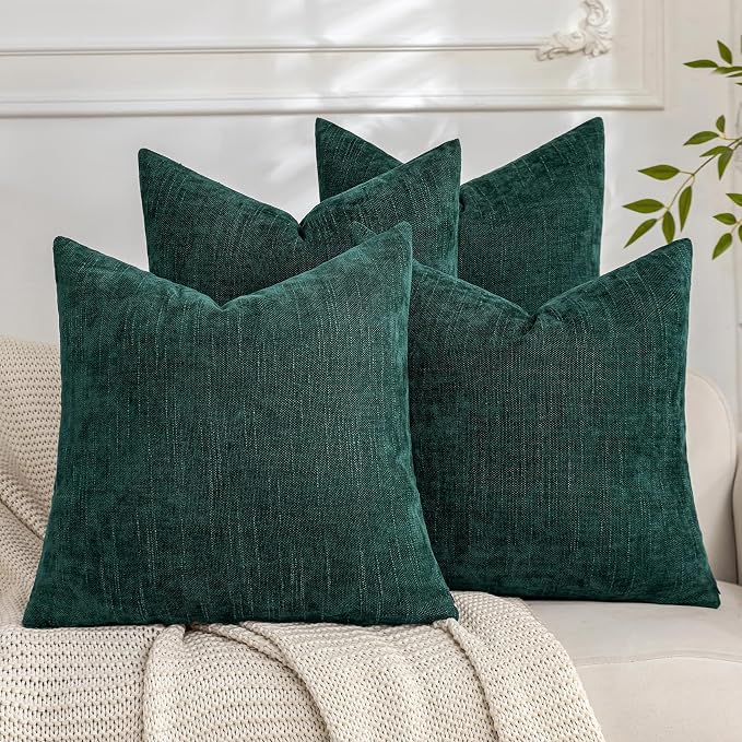 Set of 4 Soft Textured Decorative Throw Pillow Covers 22x22 Inch Cozy Farmhouse Cushion Cover Square Accent Pillow Cases for Bed Couch Sofa Living Room, Dark Teal