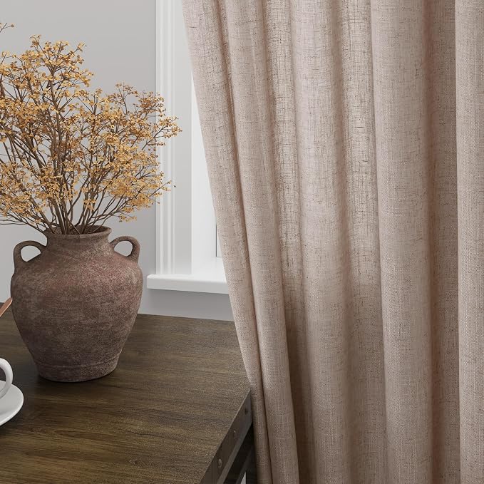 Nanspring Oatmeal Semi Sheer Curtains 72 Inches Long 2 Panels Set for Bedroom Back Tab Rod Pocket Light Filtering Privacy Drapes Cotton Linen Textured Farmhouse Living Room Curtain 52X72 Inches