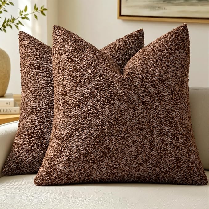 MIULEE 18x18 Decorative Lumbar Boucle Couch Pillow Covers Chestnut Brown | Set of 2 Textured Neutral Fall Autumn Throw Pillow Covers, Accent Solid Pillowcases, Sofa Living Room Home Decor