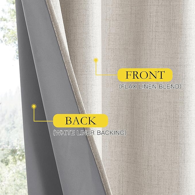 NICETOWN Brich Vintage Open Linen Weave Flax Thermal Curtains, 100% Blackout Curtains 63" Long for Dining Room, Soundproof Window Treatment Drapes for Dorm Room, 62" Wide Per Panel, Set of 2