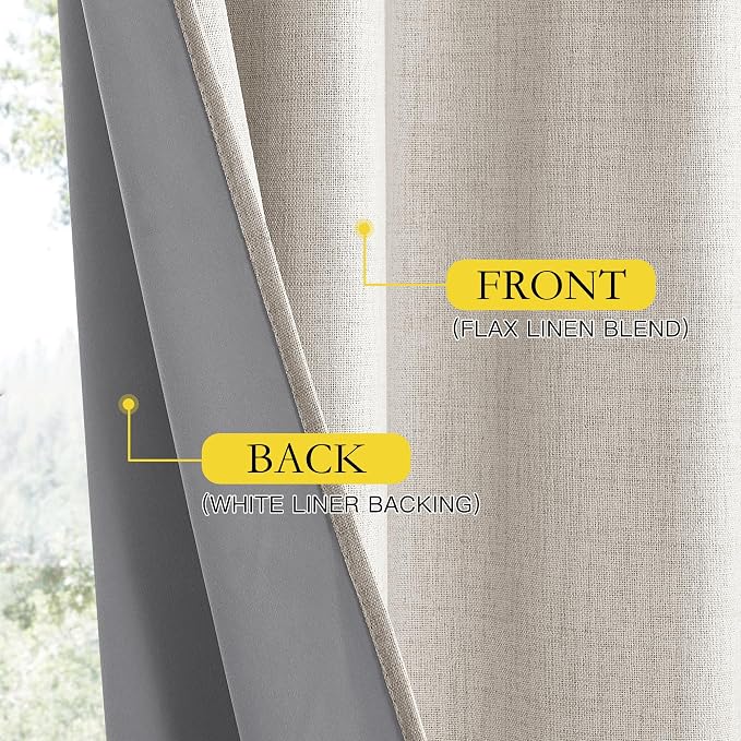 NICETOWN Brich Vintage Open Linen Weave Flax Thermal Curtains, 100% Blackout Curtains 84" Long for Dining Room, Soundproof Window Treatment Drapes for Dining Room, 62" Wide Per Panel, Set of 2