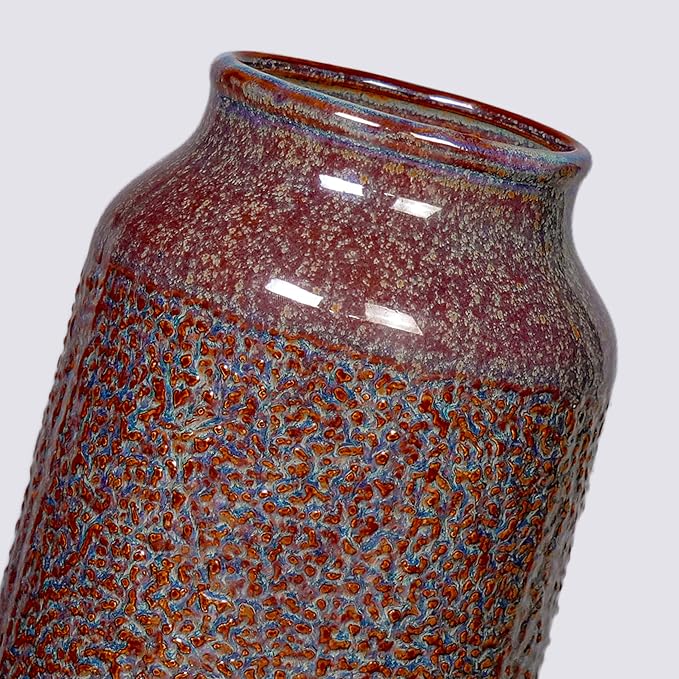 Brown Ceramic Vase for Home Decor - 9 Inch Farmhouse Pottery Vase for Pampas Grass, Decorative Vases for Flowers, Farmhouse Decor, Kitchen, Mantle, Fall Decoration